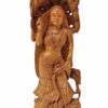 Intricately carved wooden sculpture of a regal mythological female figure with detailed jewelry and natural elements.