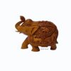 Hand-carved wooden elephant sculpture with intricate tribal patterns and cultural artistry.