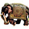 Colorful decorative elephant sculpture with intricate Indian patterns and cultural symbolism.