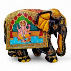 Lord Ganesha figure painted on wood elephant and embossed painting on elephant