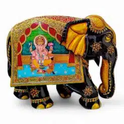 Lord Ganesha figure painted on wood elephant and embossed painting on elephant