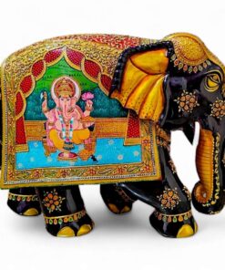 Lord Ganesha figure painted on wood elephant and embossed painting on elephant