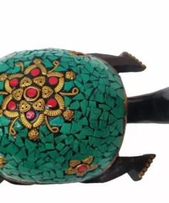 wooden turtle statue top side stone design