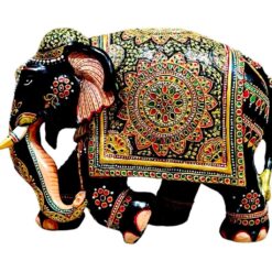 Colorful decorative elephant sculpture with intricate Indian patterns and cultural symbolism.