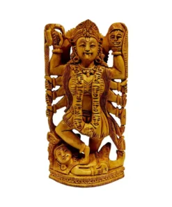 Kadam wood kali murti with 16 hand lord shiva under her foot carved