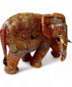 Wood embossed painted elephant right side of elephant painting design