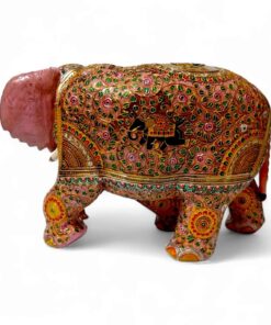 Wood elephant embossed painting design and small elephant painted both side of elephant body