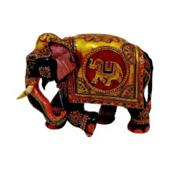 Wooden painted elephant trunk on right lag. A small elephant embossed on elephant body