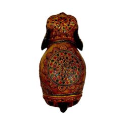 wooden elephant antique finish and Meena color embossed work on elephant top of body