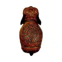 wooden elephant antique finish and Meena color embossed work on elephant top of body