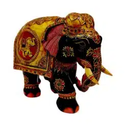 Wooden antique finish elephant hand painting on statue trunk and elephant teeth