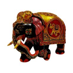 vintage wood painted elephant statue a small trunk up elephant made on it
