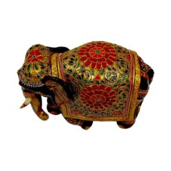 wood elephant painted flower design painting work on top of elephant body