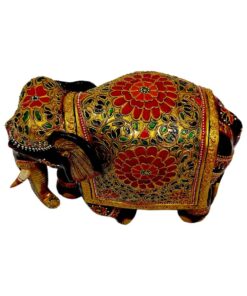 wood elephant painted flower design painting work on top of elephant body