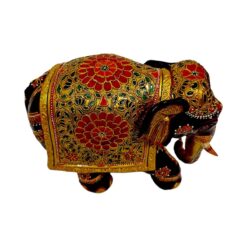 kadam wood hand painted elephant embossed flower design in golden and red color