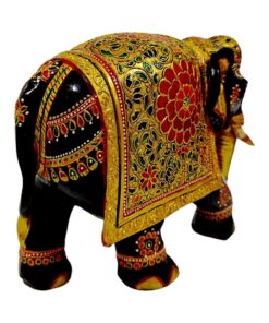 wood flower painting elephant statue left side painting design