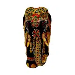wood elephant trunk painted with golden, red , green color