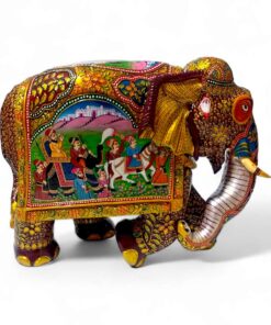 Wood embossed painted elephant statue with miniature painting art work