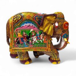 wood elephant statue with Rajasthani miniature painting on elephant.