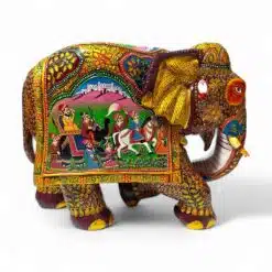wood elephant statue with Rajasthani miniature painting on elephant.