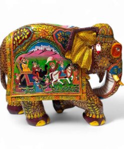 wood elephant statue with Rajasthani miniature painting on elephant.