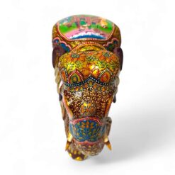 Wood elephant trunk painted and close up painting work on elephant head