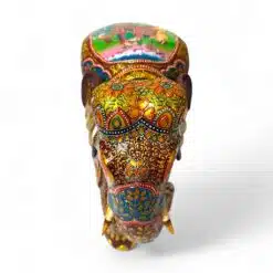 Wood elephant trunk painted and close up painting work on elephant head