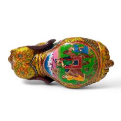 wooden elephant painting with elephant safari on upper side