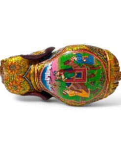 wooden elephant painting with elephant safari on upper side