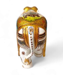 wood painted elephant back side painting on elephant tell and leg.