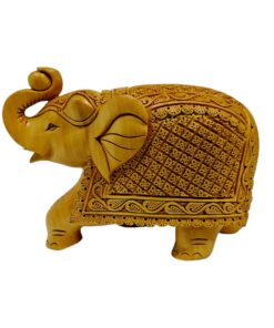Wooden hand carved elephant with squire carving design on elephant