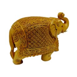 Wooden square carving elephant statue trunk up with hand craved