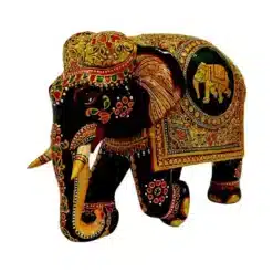 wooden elephant statue trunk down with painting fine painting
