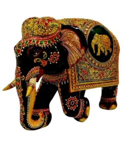 wooden elephant statue trunk down with painting fine painting
