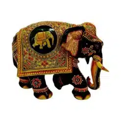 wooden elephant statue a baby elephant painted middle of elephant sculpture