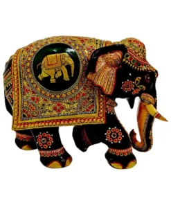wooden elephant statue a baby elephant painted middle of elephant sculpture