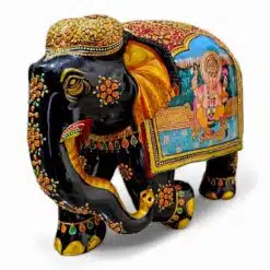 Wooden elephant trunk hand painted side front of painting design on elephant statue