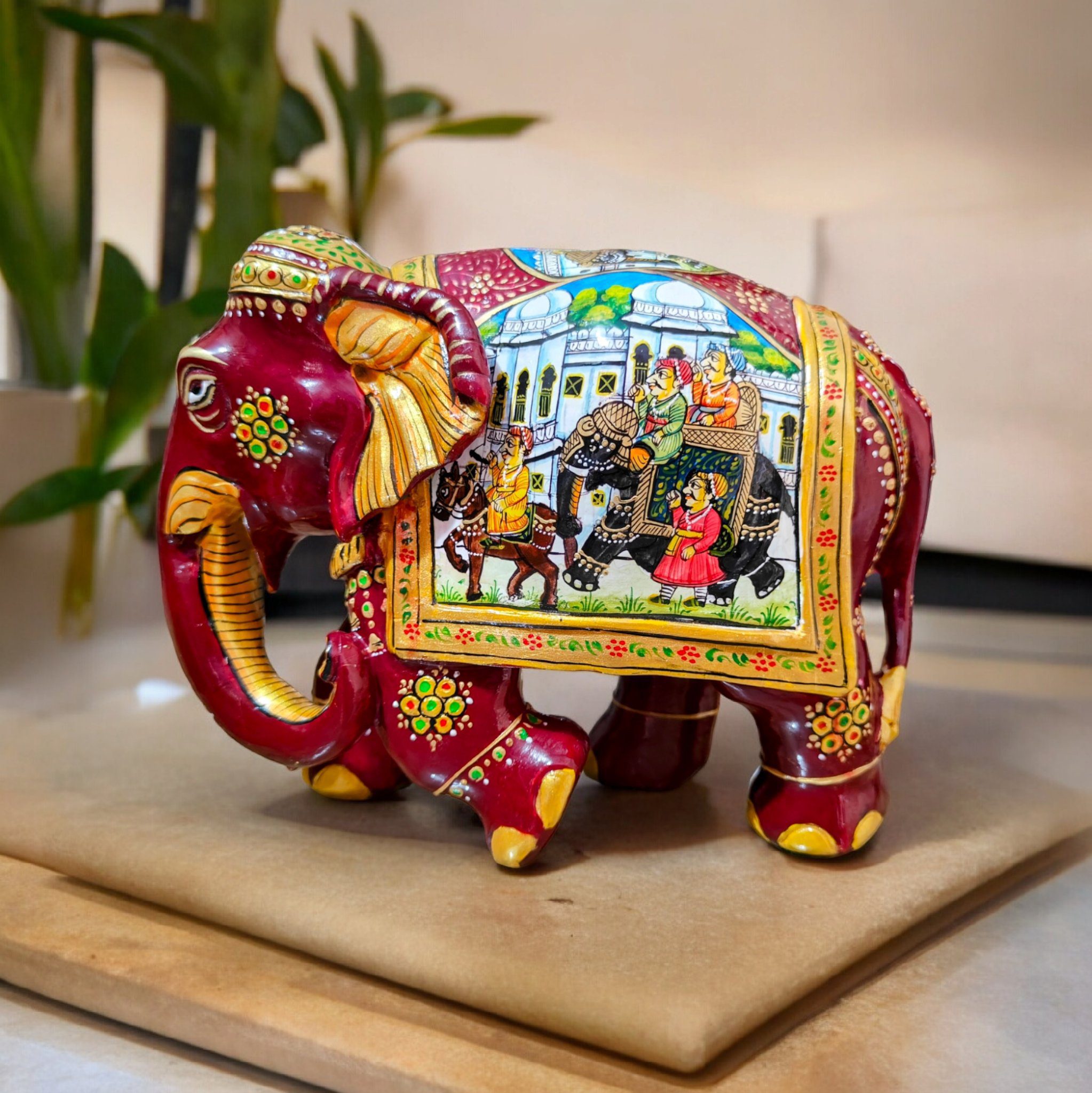 Wooden Elephant Statue | Hand Painted Decorative Elephant