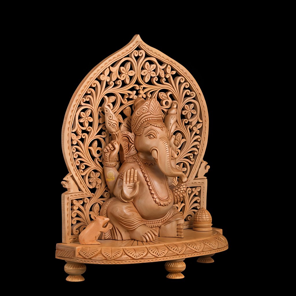 Wooden Ganesha Statue | Lord Ganesh Murti for Home Tample - Image 3