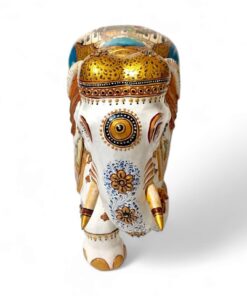 Colorful decorative elephant figurine with gold accents, floral patterns.