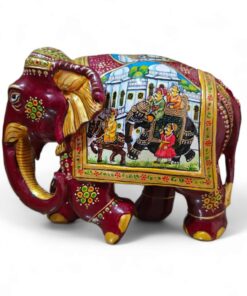 Colorful handcrafted elephant figurine with traditional artwork and intricate designs, celebrating cultural heritage.