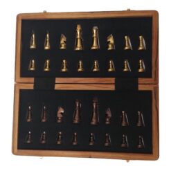 wood brass chess pieces storage box with chess pieces