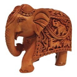 Wooden carving elephant trunk down in side and deep carving on it.