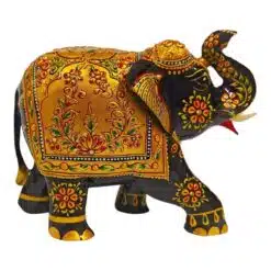 Handcrafted white wood elephant with flower embossed painting
