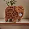 handmade kadam wood carving elephant statue with deep carving on it