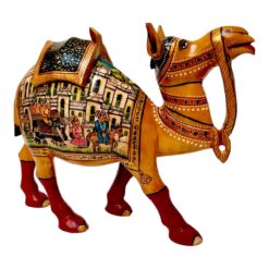 Colorful ornamental camel figurine with traditional folk art, intricate patterns, vibrant colors,