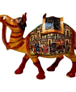 Decorative camel figurine with intricate cultural artwork, vibrant colors