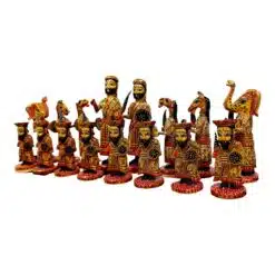 bone chess pieces with king queen camel horse elephant and foot soldier painted