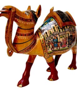 Decorative camel sculpture with intricate designs, vibrant colors, traditional motifs, and cultural storytelling.
