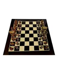 handcrafted camel bone chess set on chess board and hand painting on chess pieces